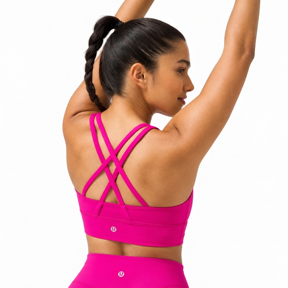 Lululemon Energy Bra Longline Pink Strappy Medium Support Yoga Gym Bra Size 6